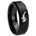 10mm Hammerhead Shark Beveled Edges Brush Black Tungsten Men's Engagement Ring