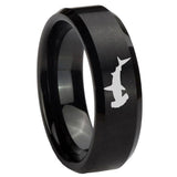 8mm Hammerhead Shark Beveled Edges Brush Black Tungsten Carbide Rings for Men