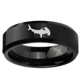 5, 8mm Hammerhead Shark Beveled Edge Brush Black Tungsten Ring