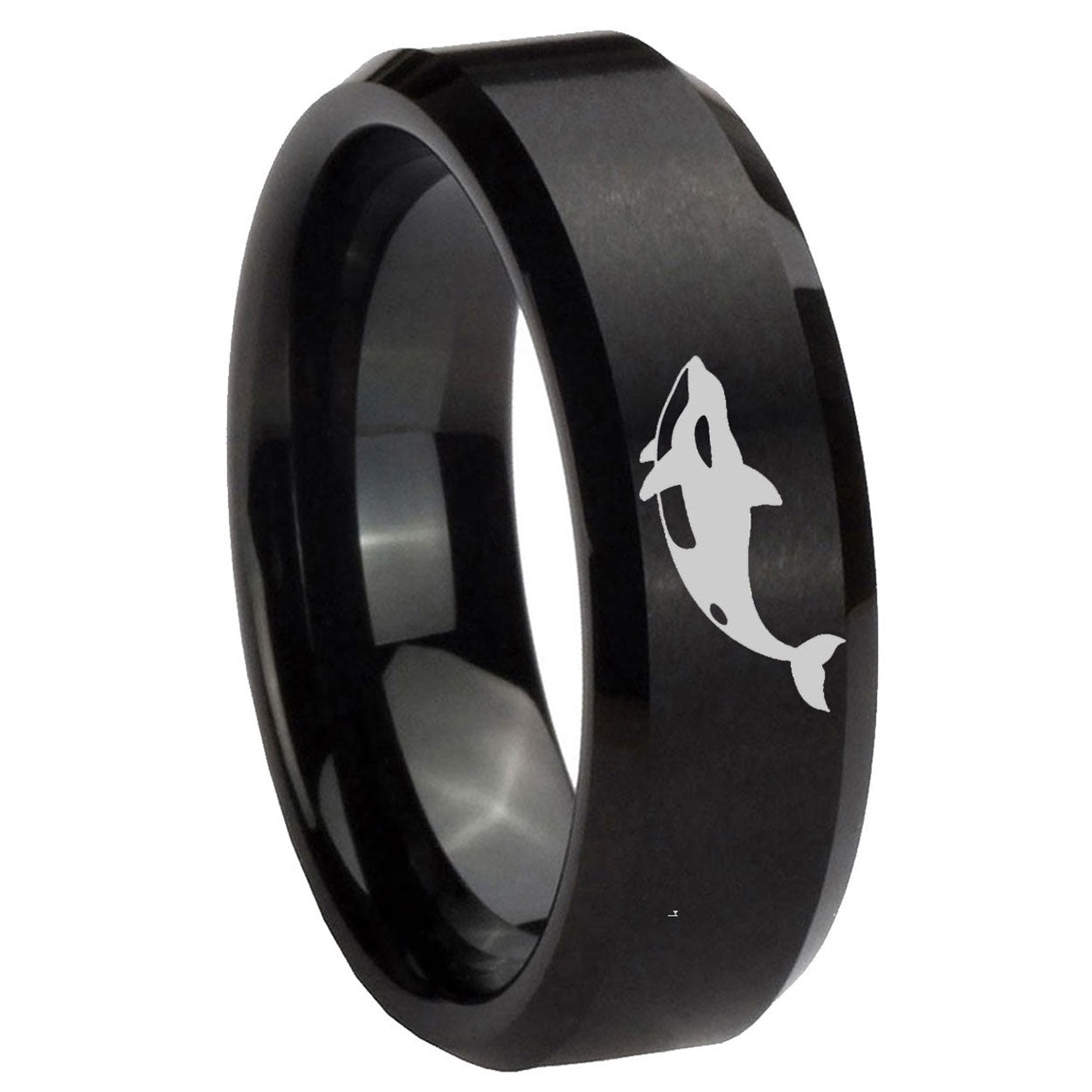 10mm Keller Whale Beveled Edges Brush Black Tungsten Men's Engagement Ring