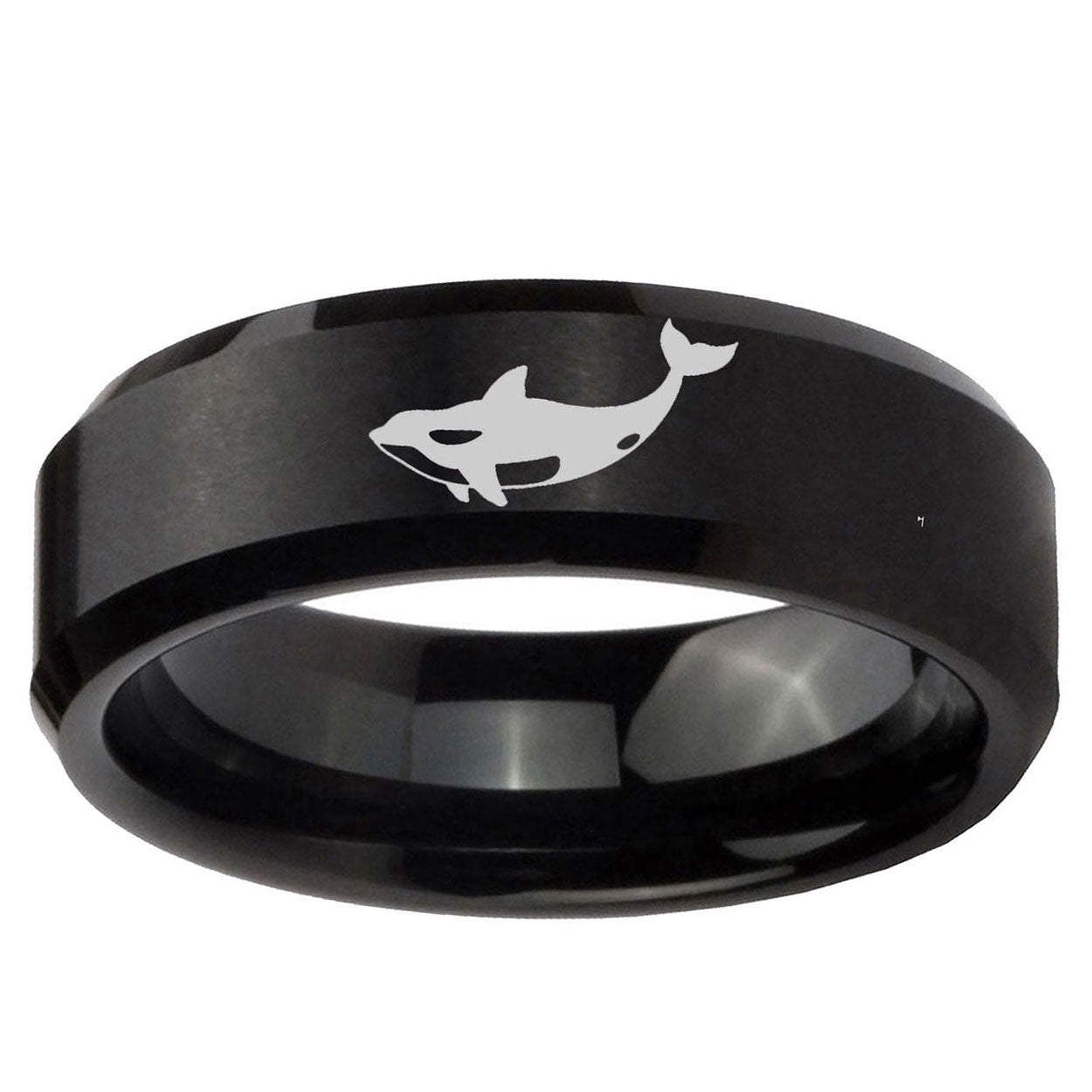 10mm Keller Whale Beveled Edge Brush Black Tungsten Ring