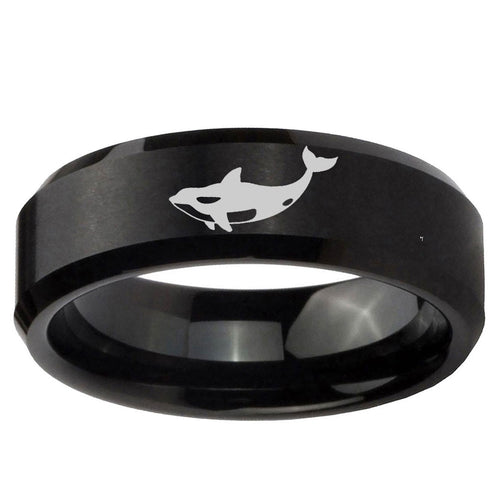 10mm Keller Whale Beveled Edge Brush Black Tungsten Ring