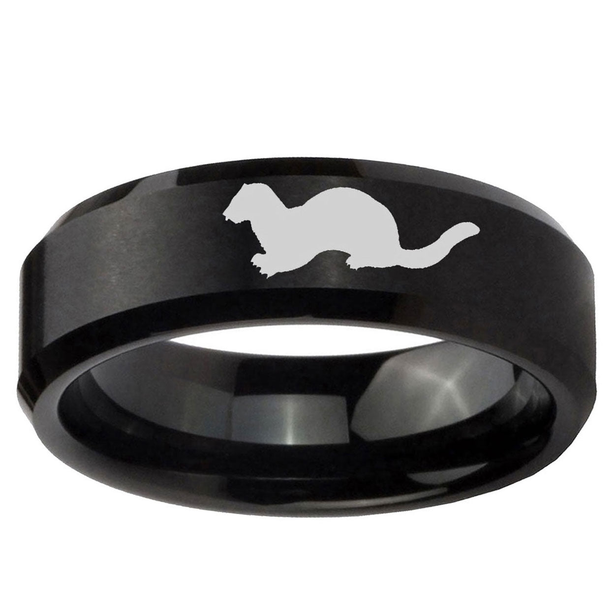 10mm Otter Beveled Edge Brush Black Tungsten Ring