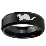 5, 8mm Otter Beveled Edge Brush Black Tungsten Ring