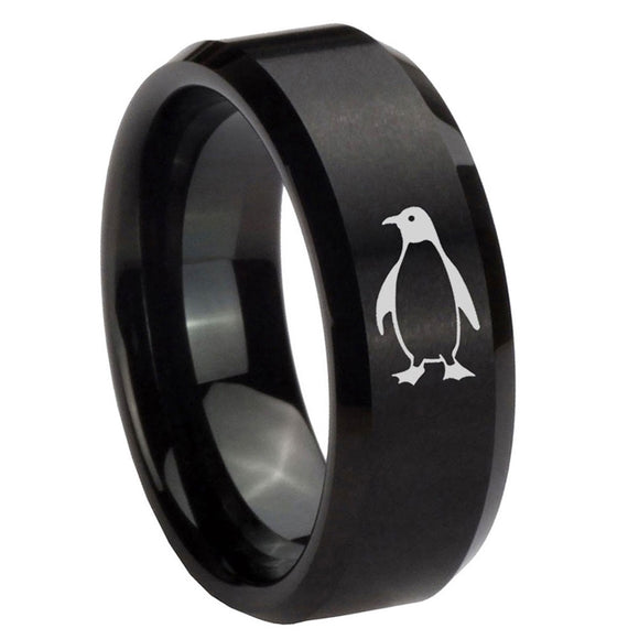 10mm-Penguin-Beveled-Edges-Brush-Black-Tungsten-Men's-Engagement-Ring