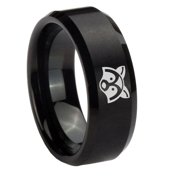 10mm-Raccoon-Animal-Beveled-Edges-Brush-Black-Tungsten-Men's-Engagement-Ring