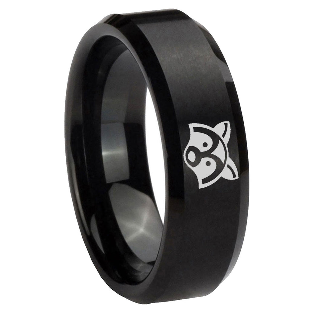 8MM Raccoon Beveled Brushed Black Tungsten Wedding Band Men