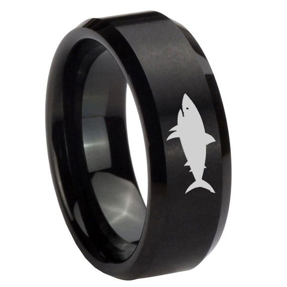 10mm-Shark-Beveled-Edges-Brush-Black-Tungsten-Men's-Engagement-Ring