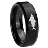 8mm Shark Beveled Edges Brush Black Tungsten Carbide Rings for Men