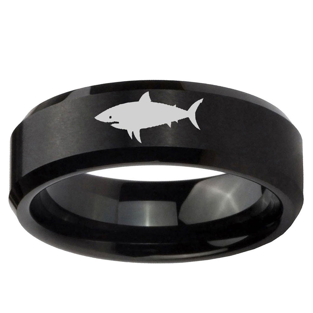 10mm Shark Beveled Edge Brush Black Tungsten Ring