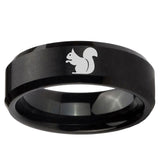5, 8mm Squirrel Beveled Edge Brush Black Tungsten Ring