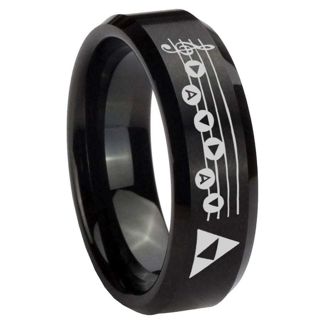 8MM Ocarina Songs Zelda Beveled Brushed Black Tungsten Wedding Band