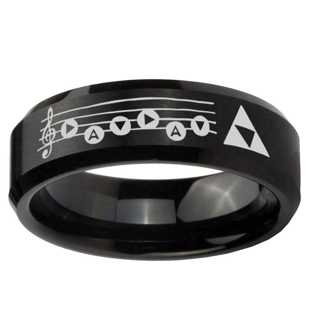 5MM Ocarina Songs Zelda Beveled Brushed Black Tungsten Wedding Band
