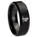 8MM Lineman Symbol Beveled Brushed Black Tungsten Wedding Band
