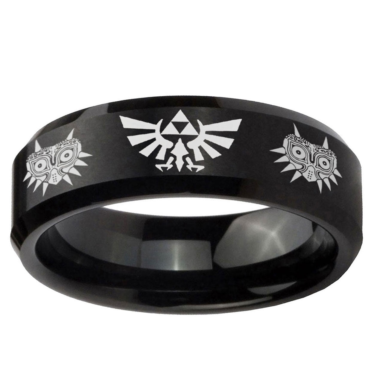 5MM Zelda Majora's Mask Beveled Brushed Black Tungsten Wedding Band