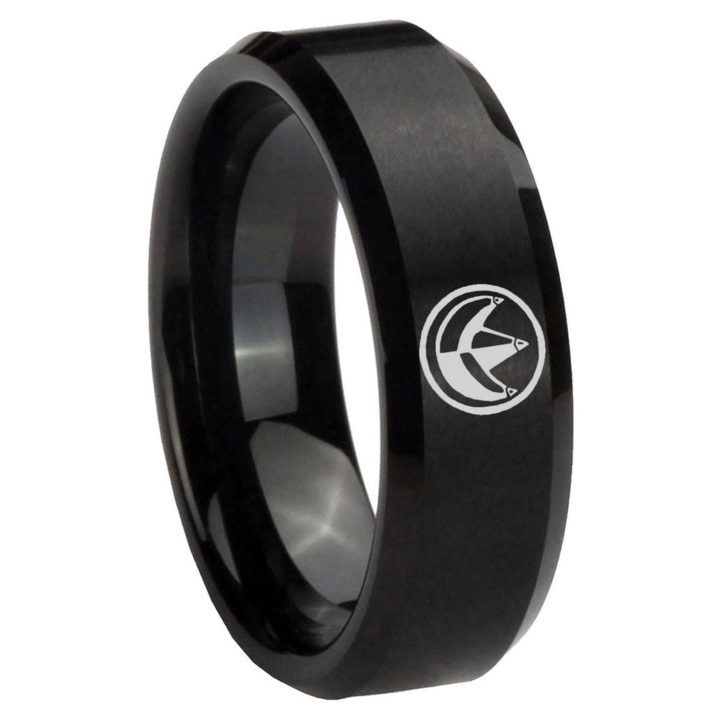 10mm Green Ranger Power Beveled Edges Brush Black Tungsten Men's Engagement Ring