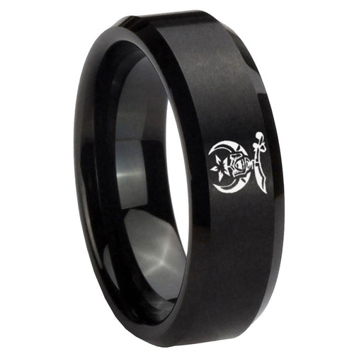 10mm Masonic Shriners Beveled Edges Brush Black Tungsten Men's Wedding Ring