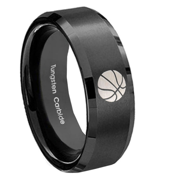 10mm-Basketball-Beveled-Edges-Brush-Black-Tungsten-Carbide-Men's-Wedding-Band