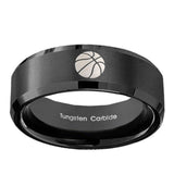 10mm-Basketball-Beveled-Edges-Brush-Black-Tungsten-Carbide-Men's-Wedding-Band