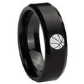 10mm Basketball Beveled Edges Brush Black Tungsten Carbide Men's Wedding Band