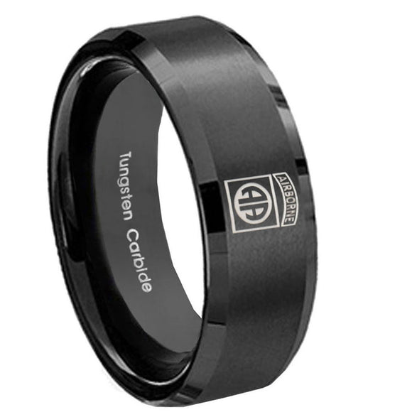 10mm-Army-Airborn-Beveled-Edges-Brush-Black-Tungsten-Carbide-Mens-Wedding-Ring