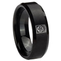 10mm Army Airborn Beveled Edges Brush Black Tungsten Carbide Mens Wedding Ring