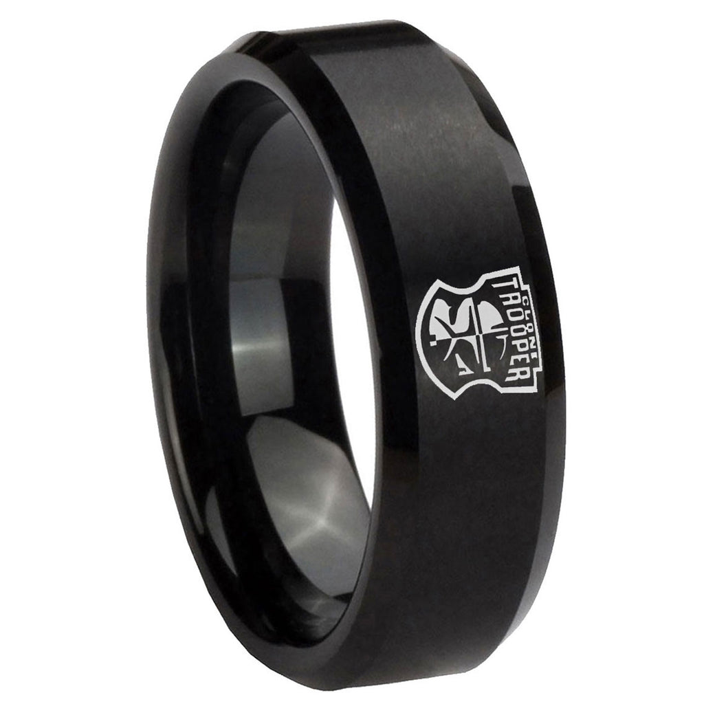 10mm Clone Trooper Beveled Brush Black Tungsten Men's Wedding Ring