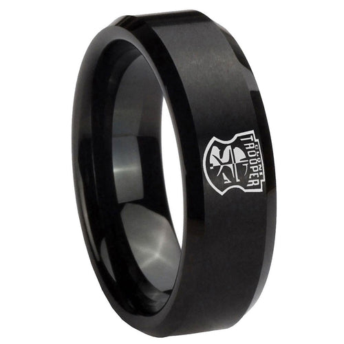 10mm Clone Trooper Beveled Brush Black Tungsten Men's Wedding Ring