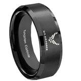 8mm-Brush-Black-Beveled-Edges-US-Air-Force-Tungsten-Laser-Engraved-Ring