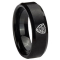8MM Zelda Hylian Shield Beveled Brushed Black Tungsten Wedding Rings