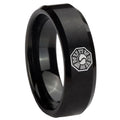 10mm Lost Dharma Beveled Edges Brush Black Tungsten Wedding Engagement Ring