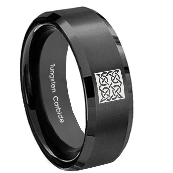 10mm-Celtic-Design-Beveled-Edges-Brush-Black-Tungsten-Carbide-Personalized-Ring