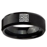 5, 8mm Celtic Design Beveled Edge Brush Black Tungsten Ring