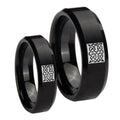 Celtic Design Beveled Brush Black Tungsten Bridal Set Rings