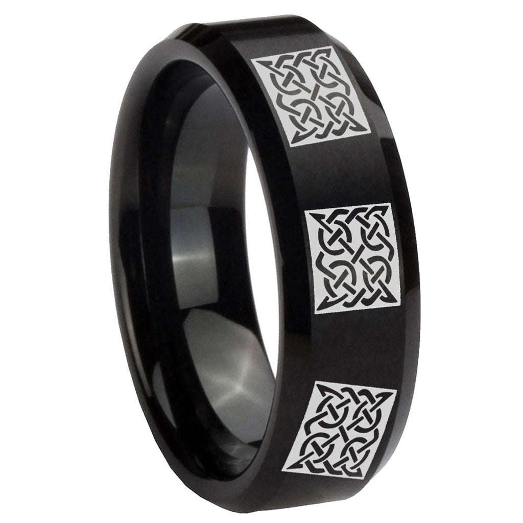 10mm Multiple Celtic Beveled Edges Brush Black Tungsten Carbide Promise Ring