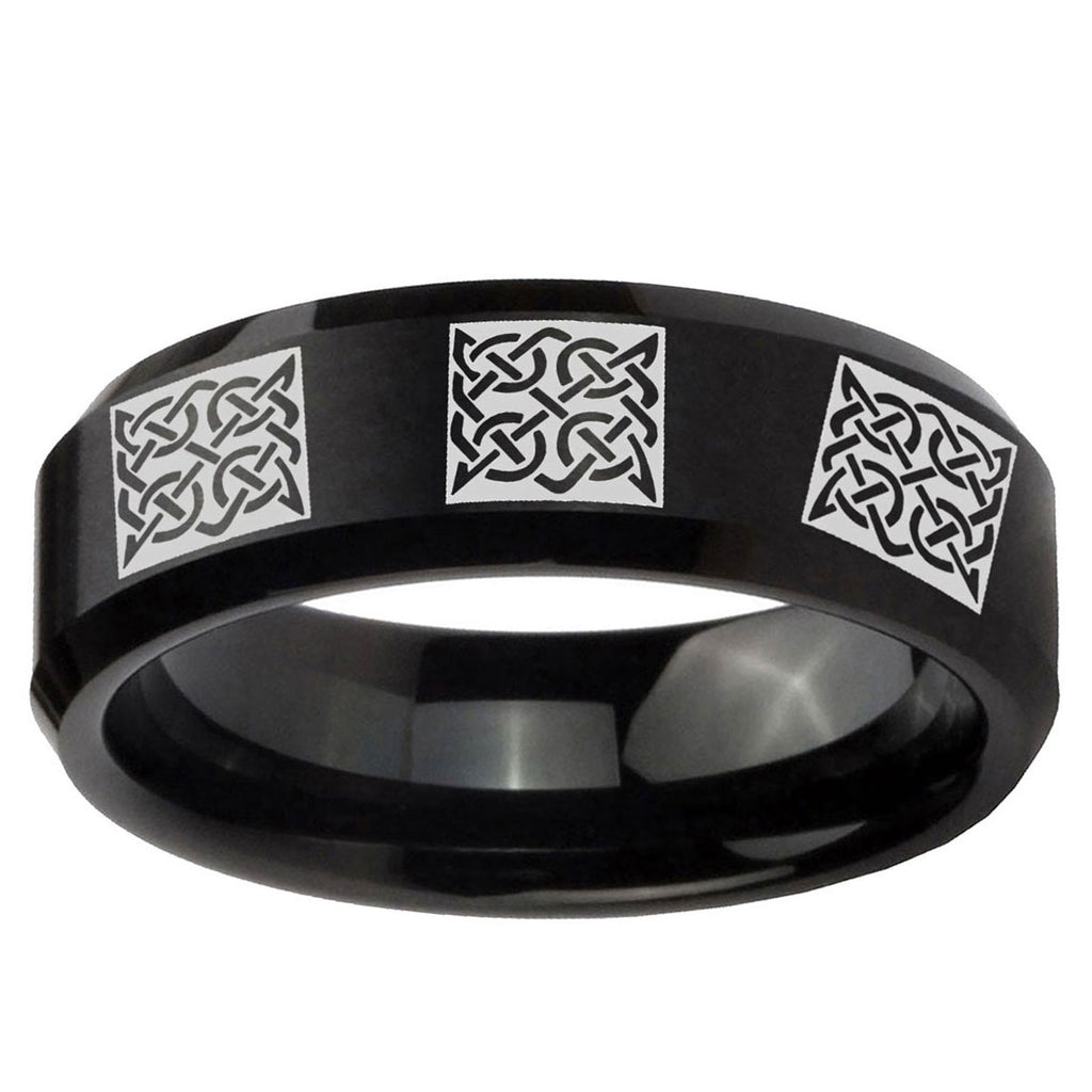 5MM Multiple Celtic Beveled Black Tungsten Mens Casual Ring