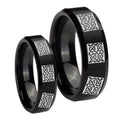 Multiple Celtic Beveled Edges Brush Black Tungsten Mens Set Rings