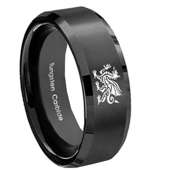 8mm-Dragon-Beveled-Edges-Brush-Black-Tungsten-Carbide-Wedding-Engraving-Ring