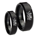 Dragon Beveled Edges Brush Black Tungsten Bridal Set Ring