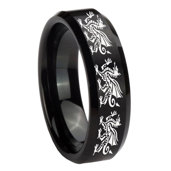 10mm-Multiple-Dragon-Beveled-Edges-Brush-Black-Tungsten-Carbide-Mens-Ring