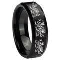 8MM Multiple Dragon Beveled Brushed Black Tungsten Mens Promise Ring