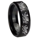 10mm Multiple Dragon Beveled Edges Brush Black Tungsten Carbide Mens Ring