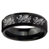 10mm Multiple Dragon Beveled Edge Brush Black Tungsten Carbide Mens Ring