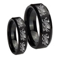 Multiple Dragon Beveled Edges Brush Black Tungsten Mens Set Rings