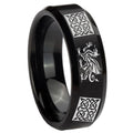 10mm Multiple Dragon Celtic Beveled Edges Brush Black Tungsten Men's Ring