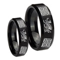 Multiple Dragon Celtic Beveled Brush Black Tungsten Bridal Ring Set