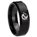 10mm Ghostbusters Beveled Edges Brush Black Tungsten Carbide Bands Ring