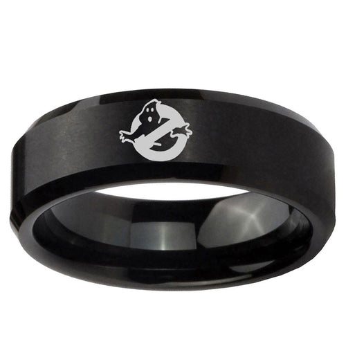 10mm Ghostbusters Beveled Edge Brush Black Tungsten Ring