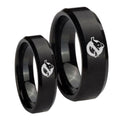 Ghostbusters Beveled Edges Brush Black Tungsten Couple Rings