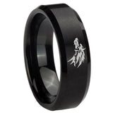 8mm Wolf Beveled Edges Brush Black Tungsten Carbide Bands Ring